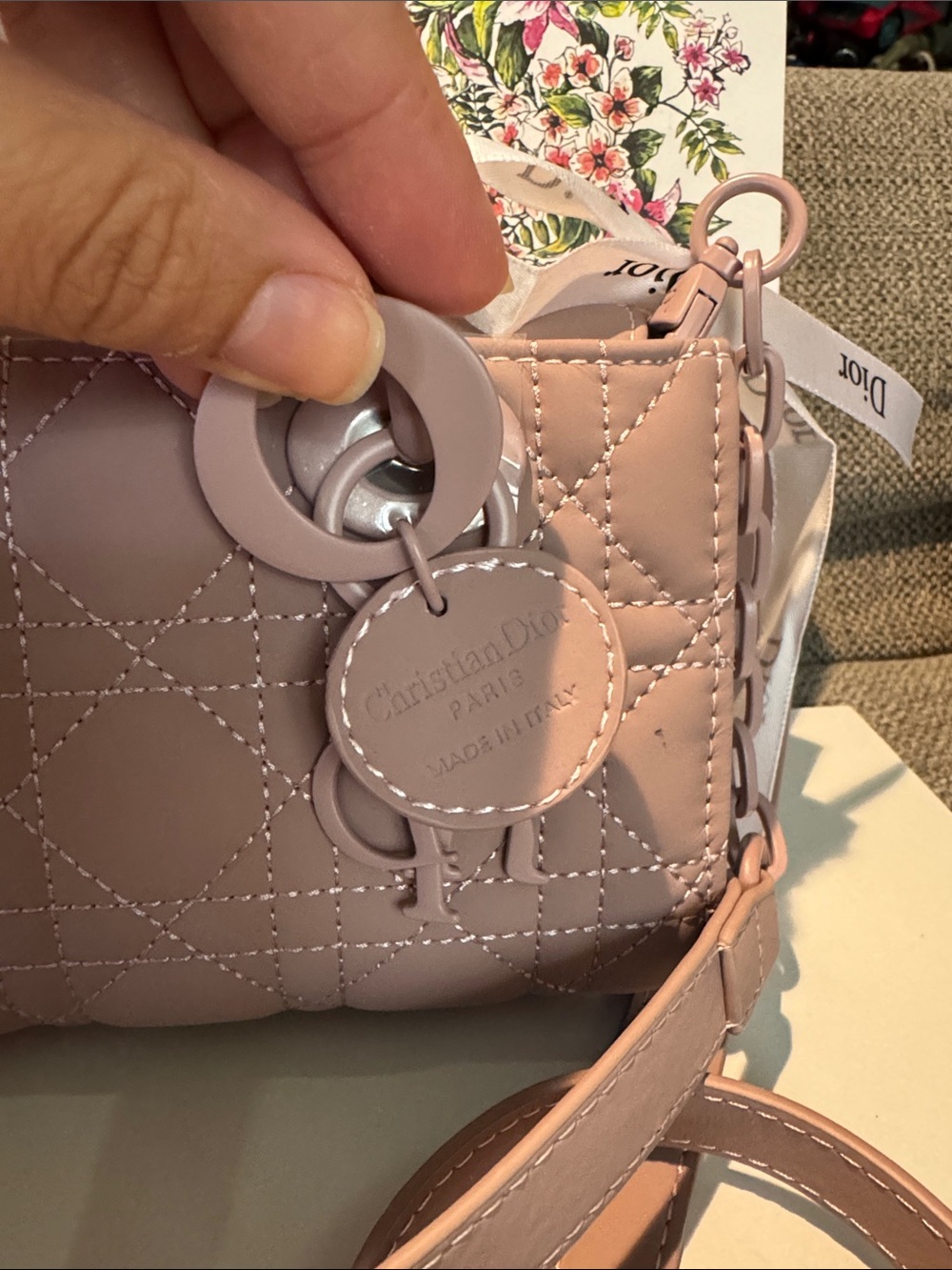 Dior Dusty Rose Lady Dior Mini Satchel with Chain-Detail Strap - Picture 4 of 11